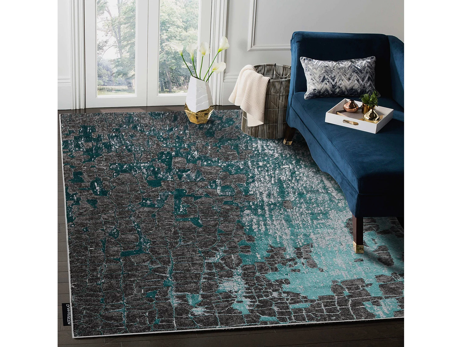 Tapis DE LUXE moderne 2079 vintage - Structural vert / anthracite 140x190 cm