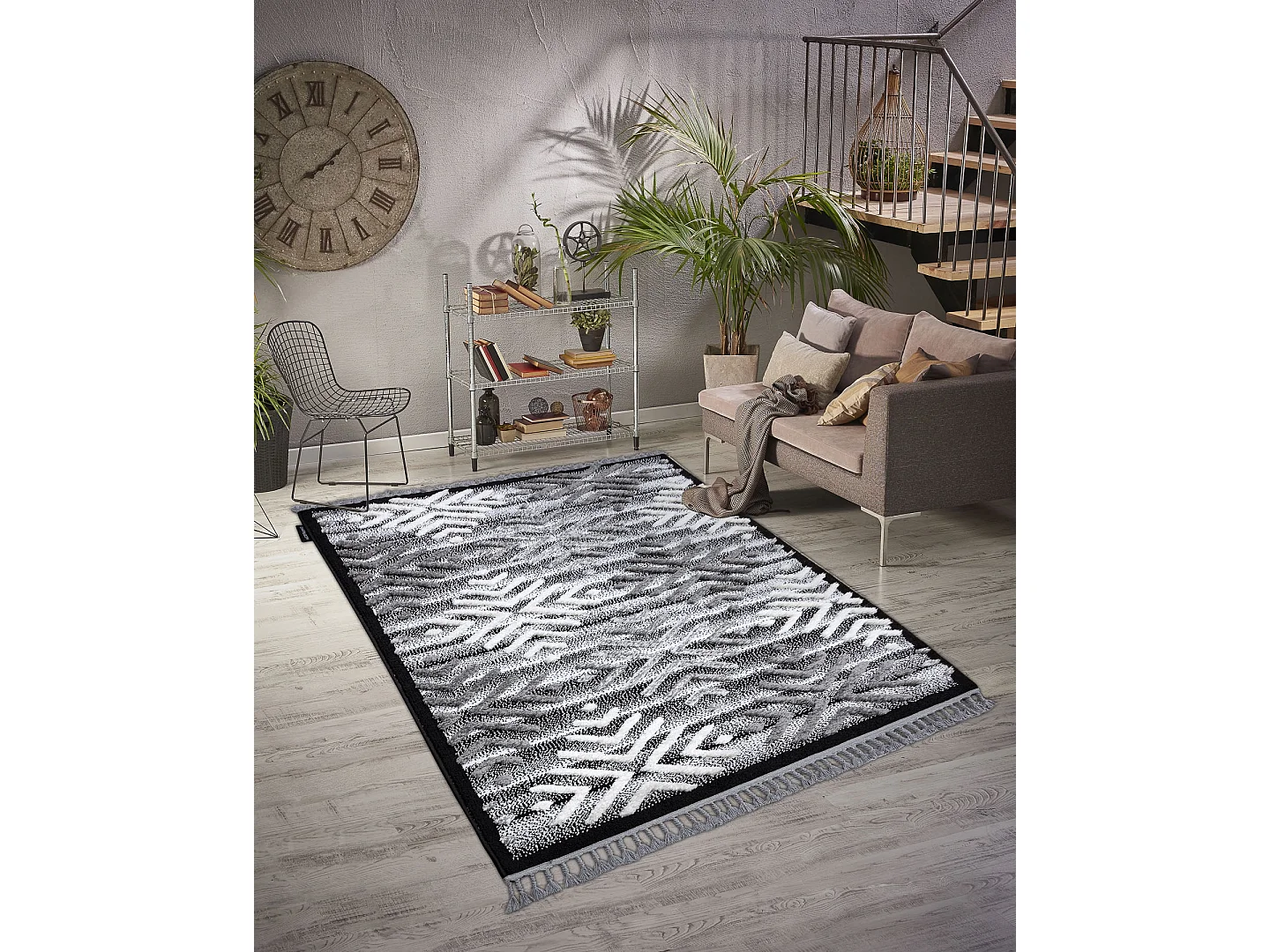 Tapijt MAROC P658 Sneeuwvlokken zwart / grijskleuringrand , Barber , m 140x190 cm