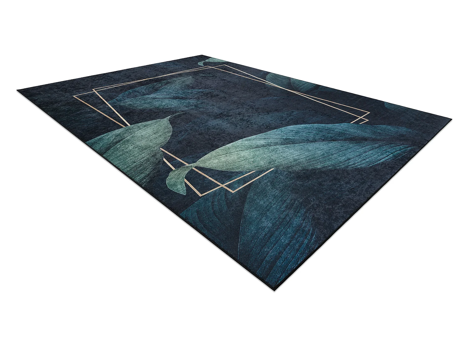 ANDRE 1170 tapijt wasbaar Bladeren, geometrisch antislip - blauw 80x150 cm
