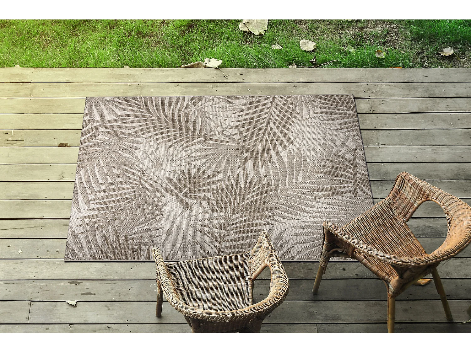 TAPIS EN CORDE SIZAL FLOORLUX 20504 FEUILLES szampański / gris foncé 140x200 cm