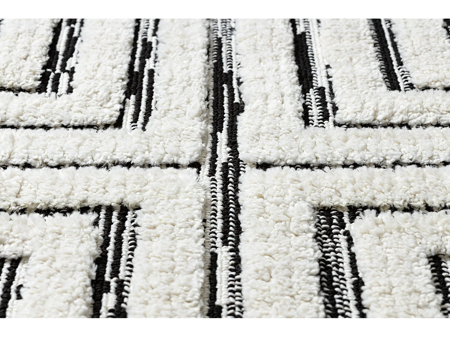 Tapis SEVILLA Z788B labyrinthe, grec blanc / anthracite Franges berbè 80x150 cm