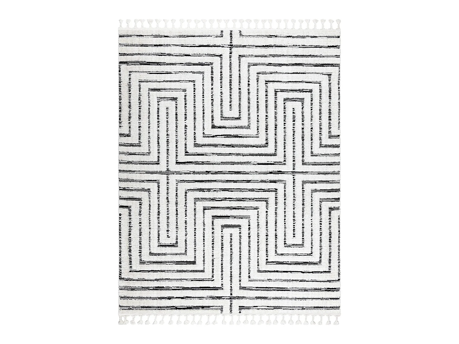 Tapis SEVILLA Z788B labyrinthe, grec blanc / anthracite Franges berbè 80x150 cm