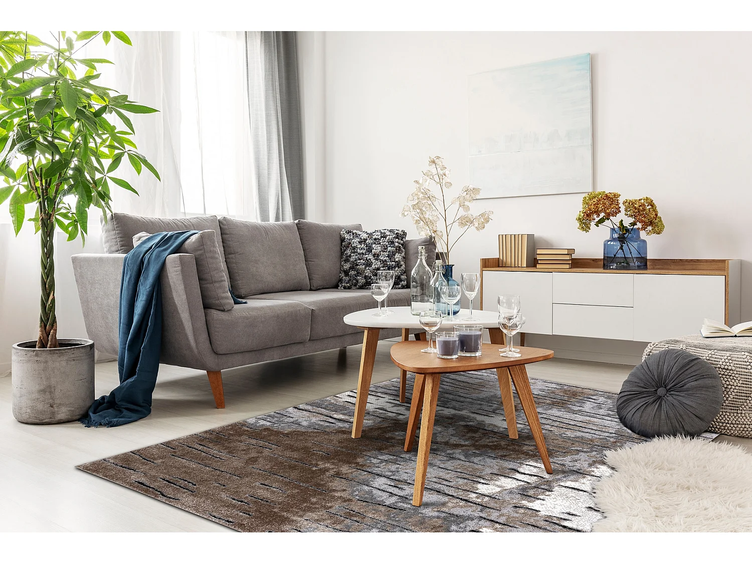 Tapis moderne COZY 8876 Rio - Structural deux niveaux de molleton marr 200x290 cm