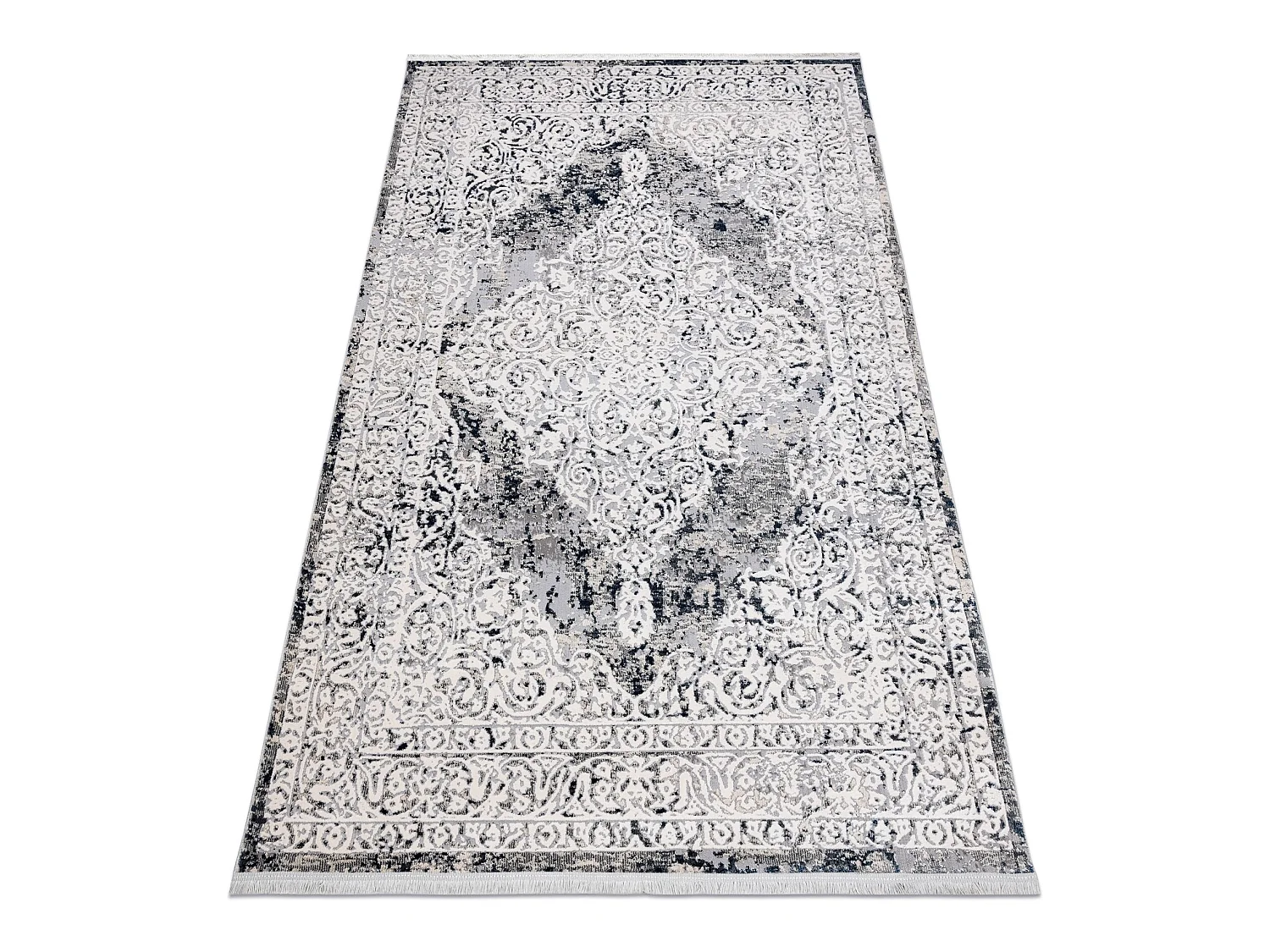 Tapijt REBEC modern rand 51122A - twee poolhoogte , crème / blauw 80x150 cm