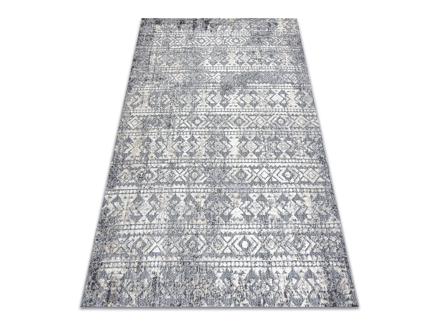 Tapis Structural SOLE D3732 aztèque, diamants - tissé à plat gris / 80x150 cm