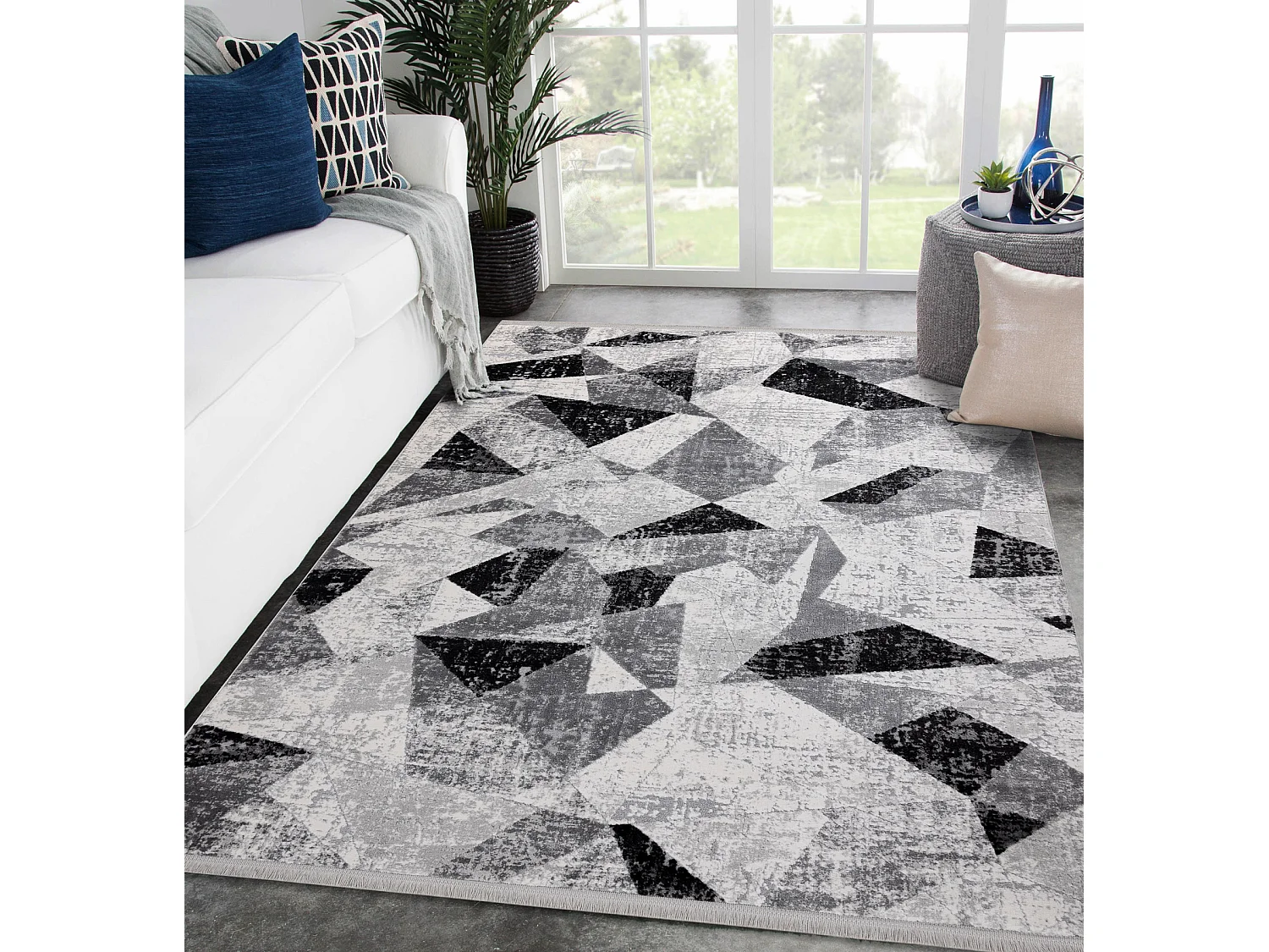 Tapis TULS structural, franges  51211 moderne, Géométrique anthracit 120x170 cm