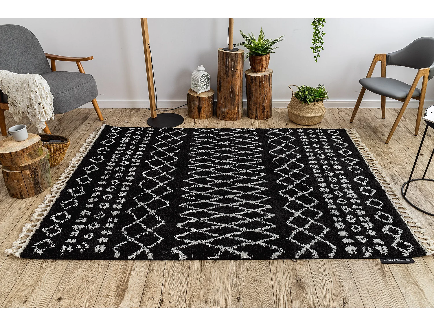 Tapijt BERBER ETHNIC G3802 zwart / witrand , Barber , marokkaanse shag 200x290 cm