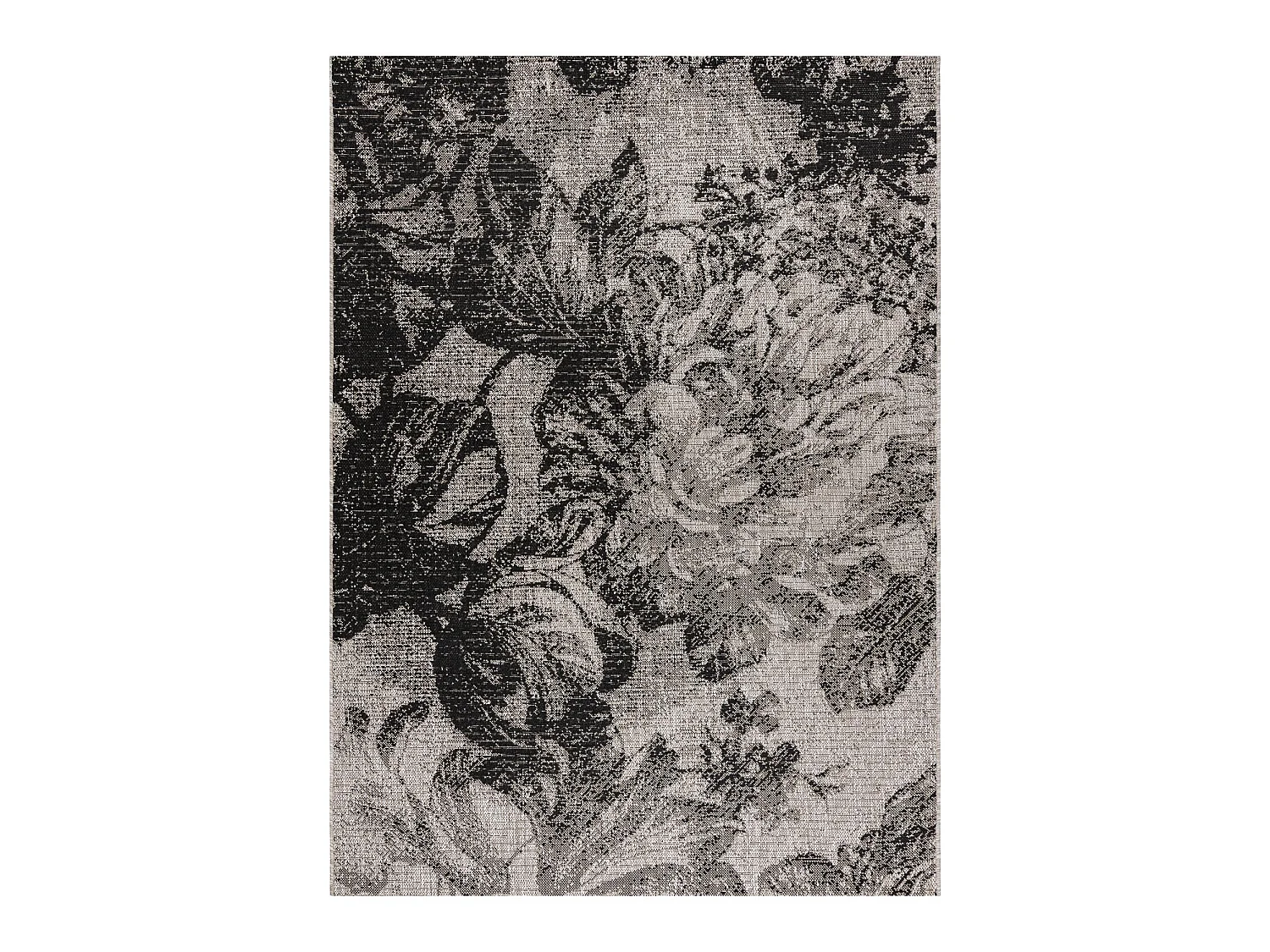 TAPIS EN CORDE SIZAL FLOORLUX 20491 FLEURS argentin / noir 160x230 cm