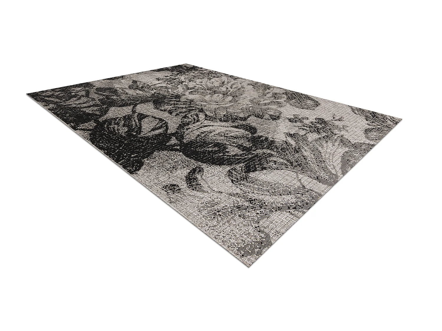 TAPIS EN CORDE SIZAL FLOORLUX 20491 FLEURS argentin / noir 160x230 cm