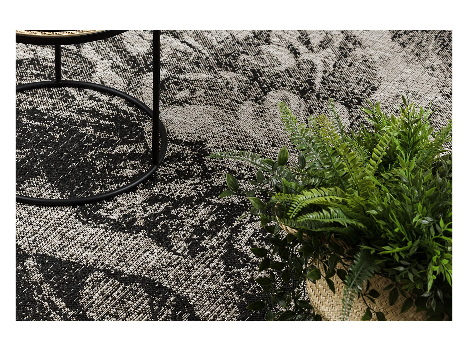 TAPIS EN CORDE SIZAL FLOORLUX 20491 FLEURS argentin / noir 160x230 cm
