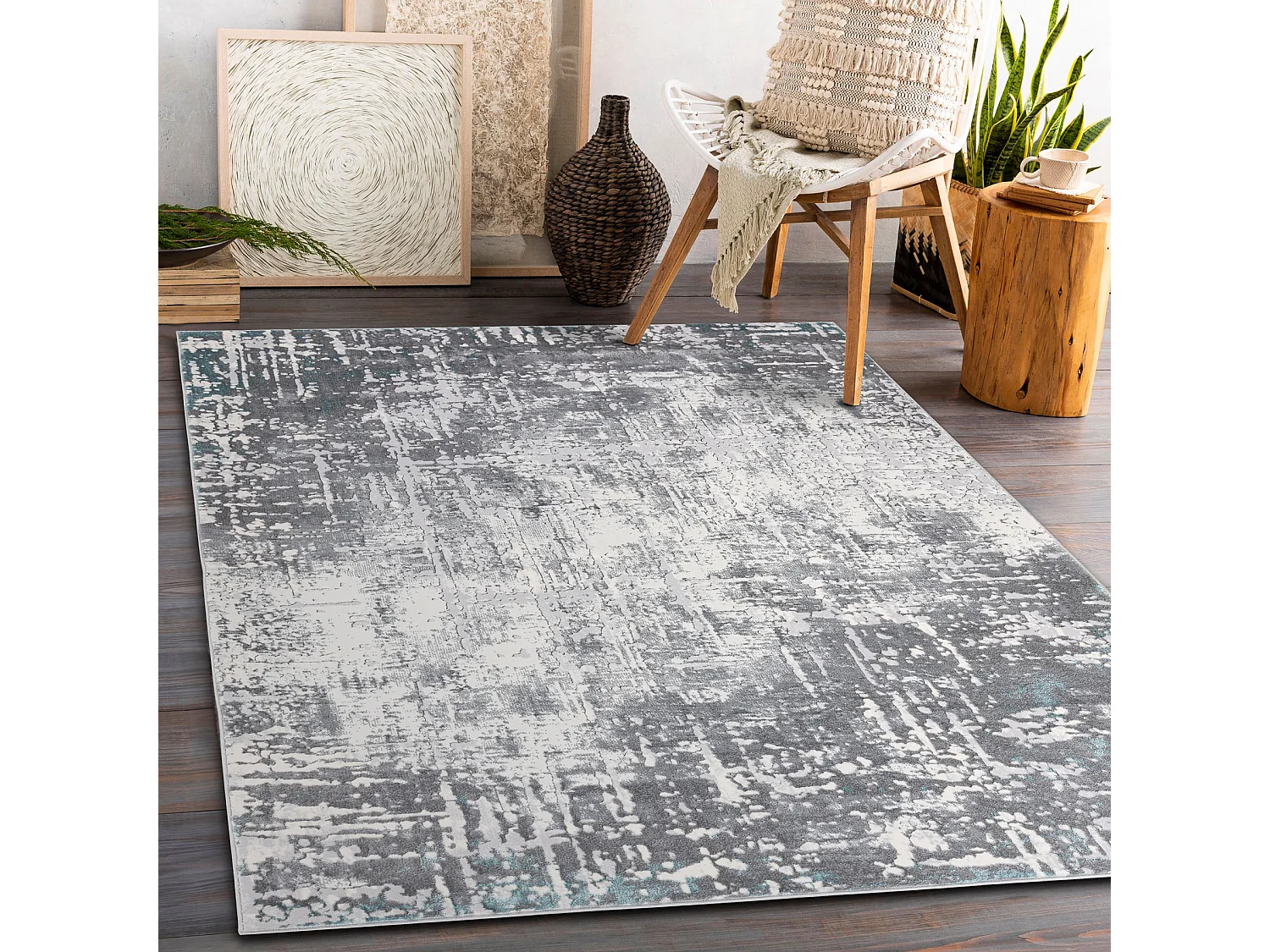 Tapis CORE W9782 - structurel, deux niveaux de molleton, ivoire / gris 200x290 cm