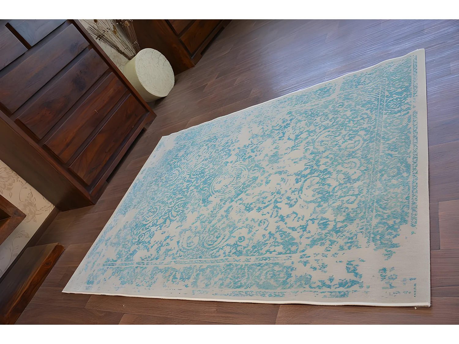 Tapijt Vintage 22208/054 turkoois / crème rosette klassiek  120x170 cm