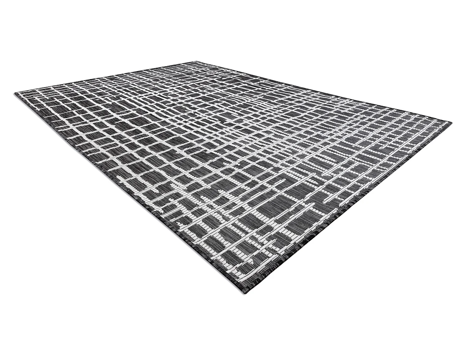 Tapis SIZAL SION Trellis, Lignes 22144 tissé à plat noir / ecru 200x290 cm