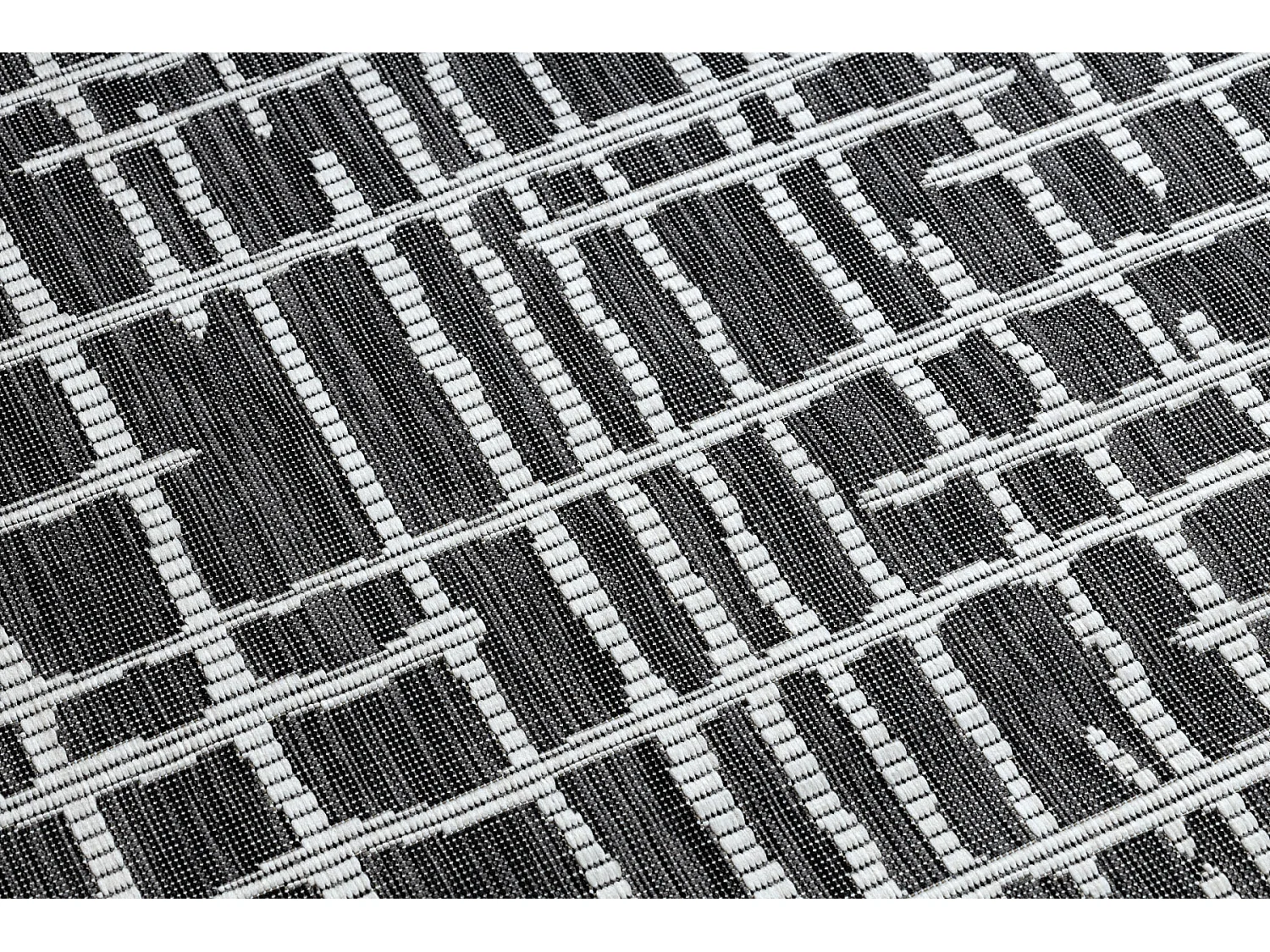 Tapis SIZAL SION Trellis, Lignes 22144 tissé à plat noir / ecru 200x290 cm