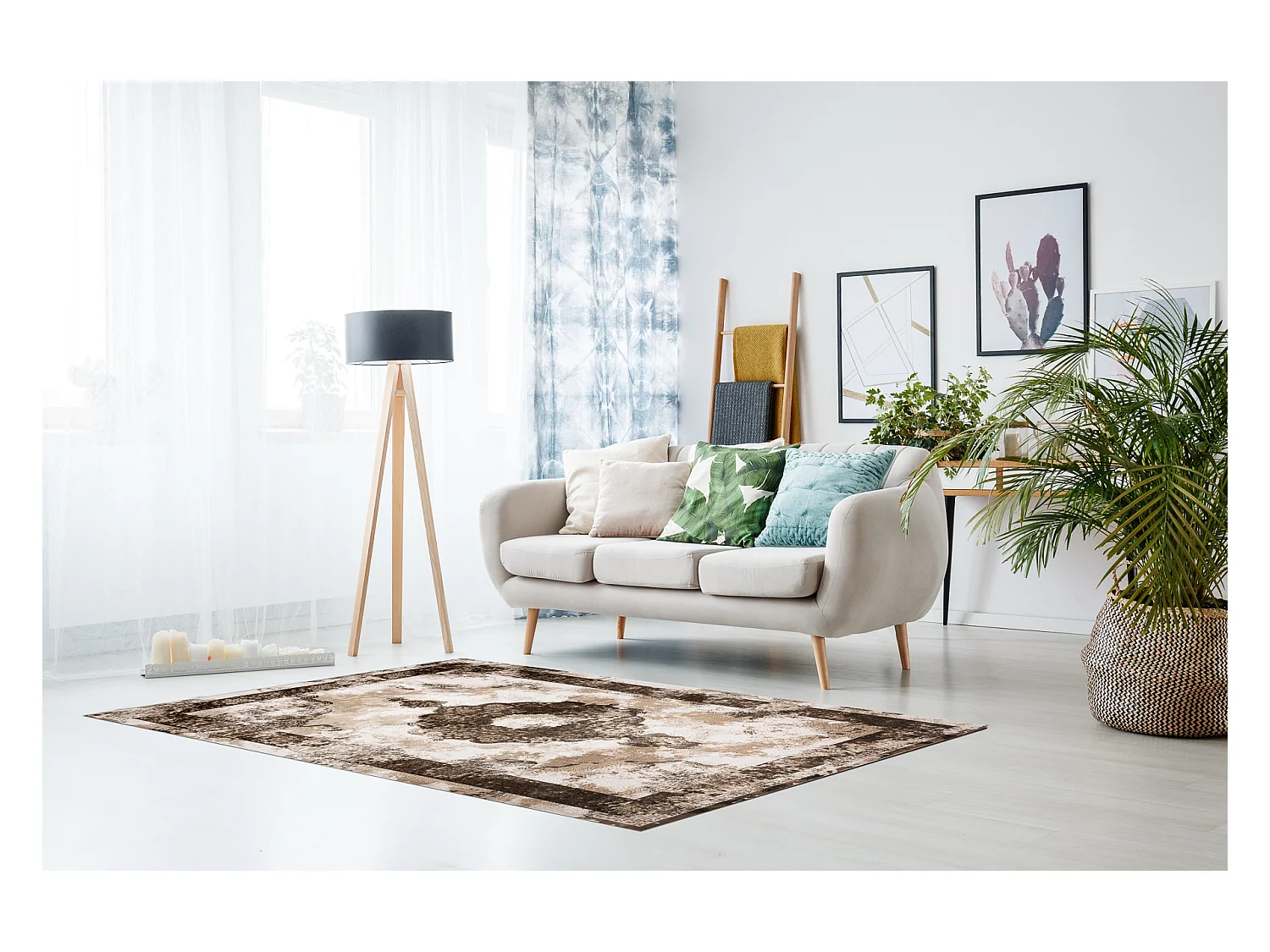 Dywan AKRYL VALENCIA 9987 ORNAMENT, RAMKA, przecierany, vintage beż 80x150 cm