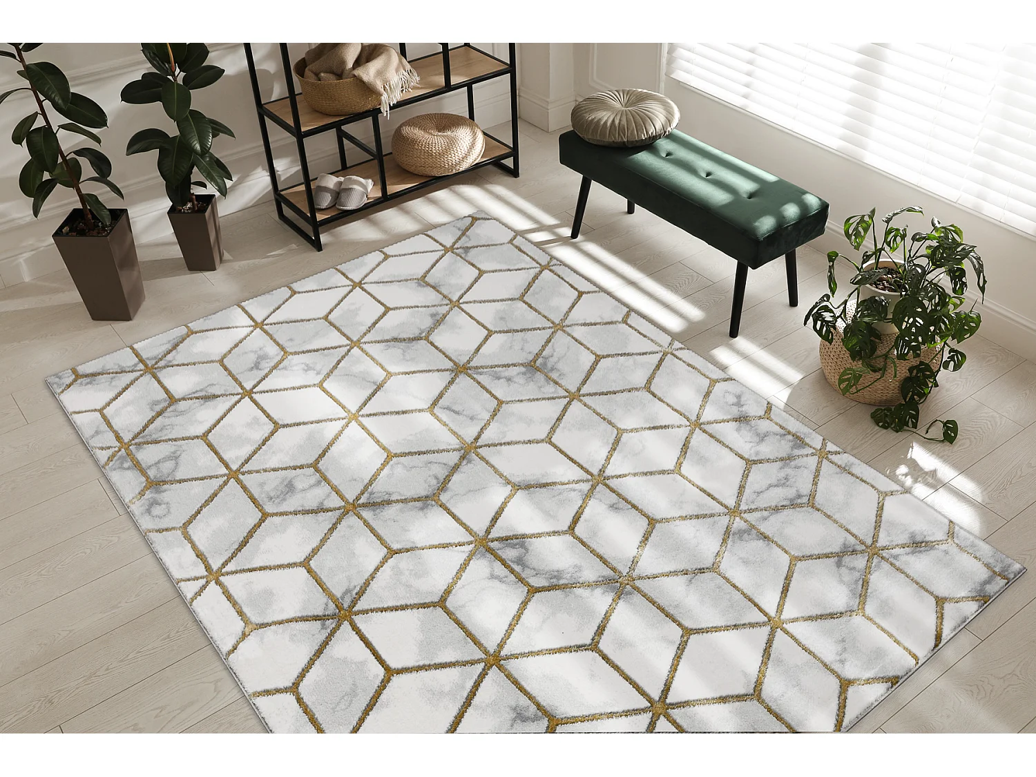 Tapijt EMERALD exclusief 1014 glamour, stijlvol kubus room / goud 140x190 cm