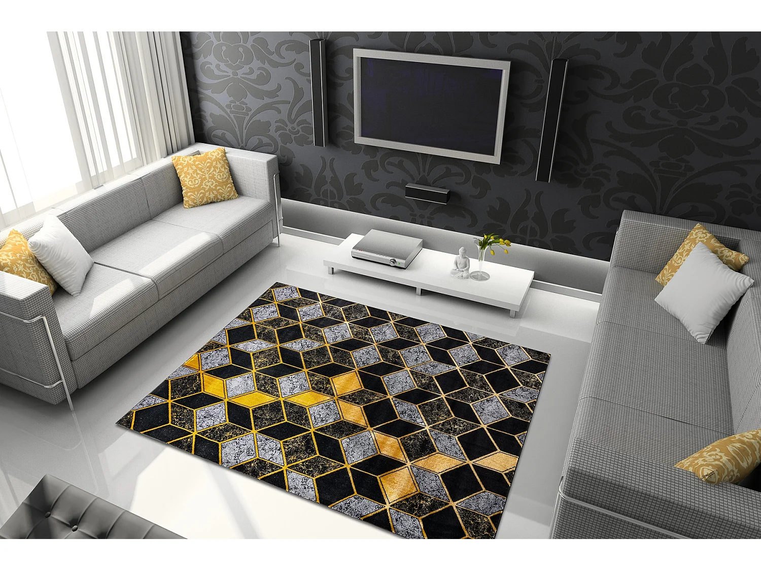 Tapijt GLOSS Modern 400B 86 stijlvol, glamour, art deco, 3D geometisch 200x290 cm