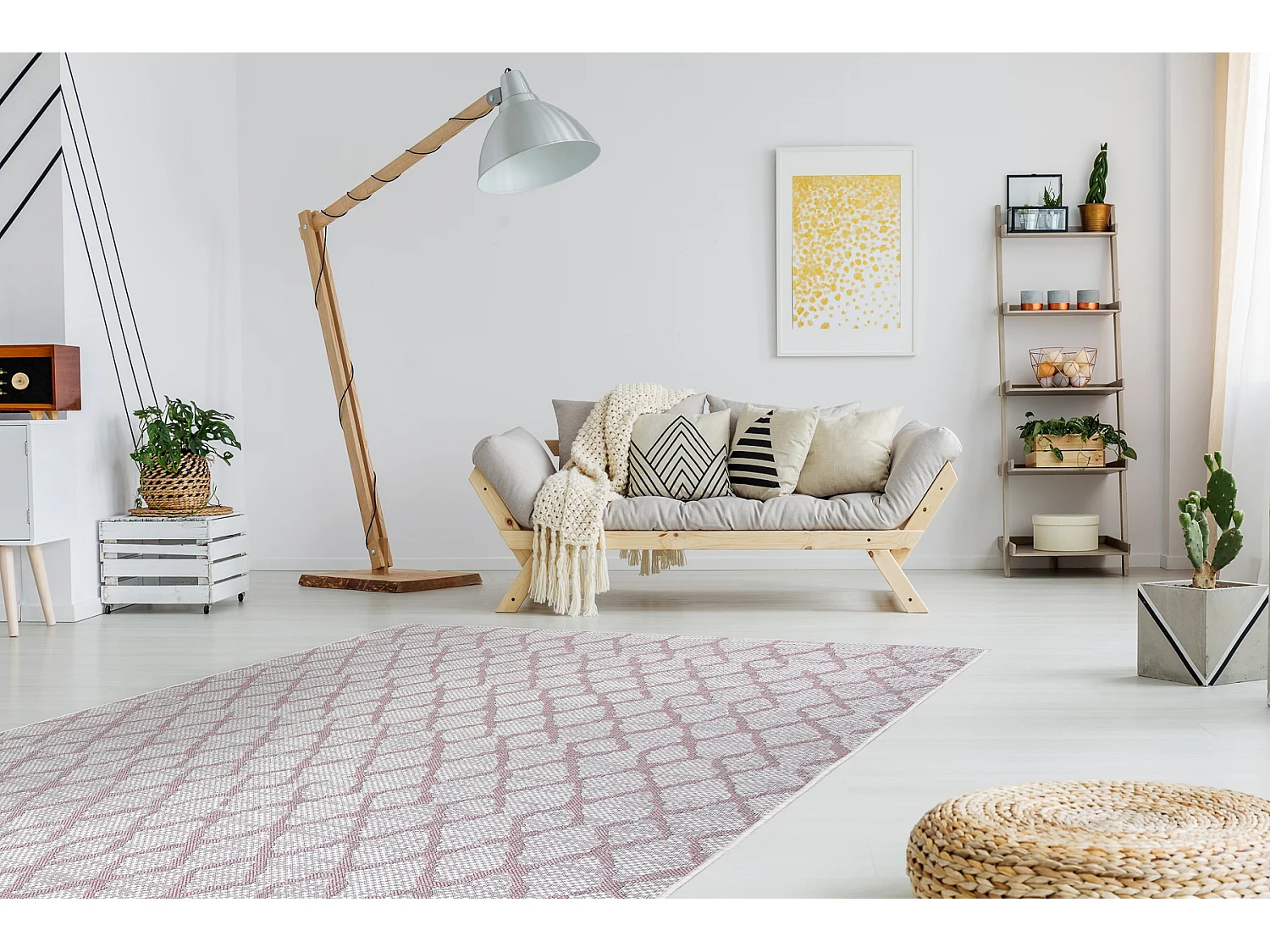 Sisal tapijt SISAL SION Geruite , 22129 plat te weven ecru / rozekleur 200x290 cm