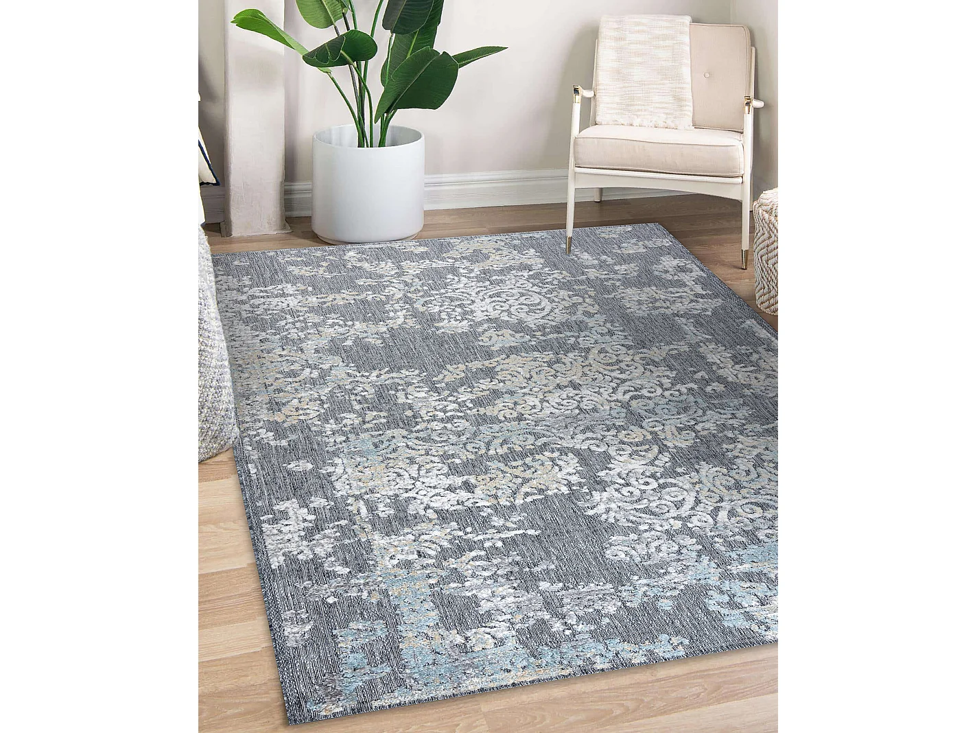Tapis Structural SOLE D3812 Ornement - tissé à plat gris / beige 200x290 cm
