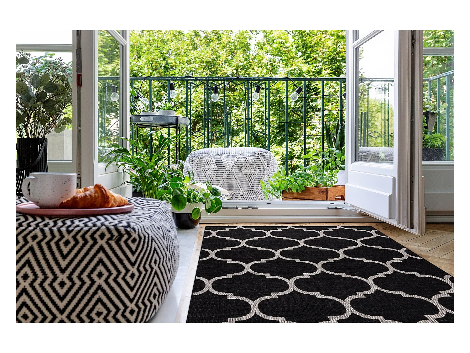 Sisal tapijt SISAL FLOORLUX 20608 , Marokkaanse klaver, trellis zwart/ 200x290 cm