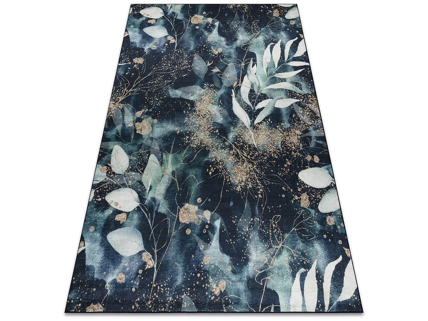 Tapis lavable ANDRE 1336 Feuilles antidérapant - noir / turquoise 120x170 cm