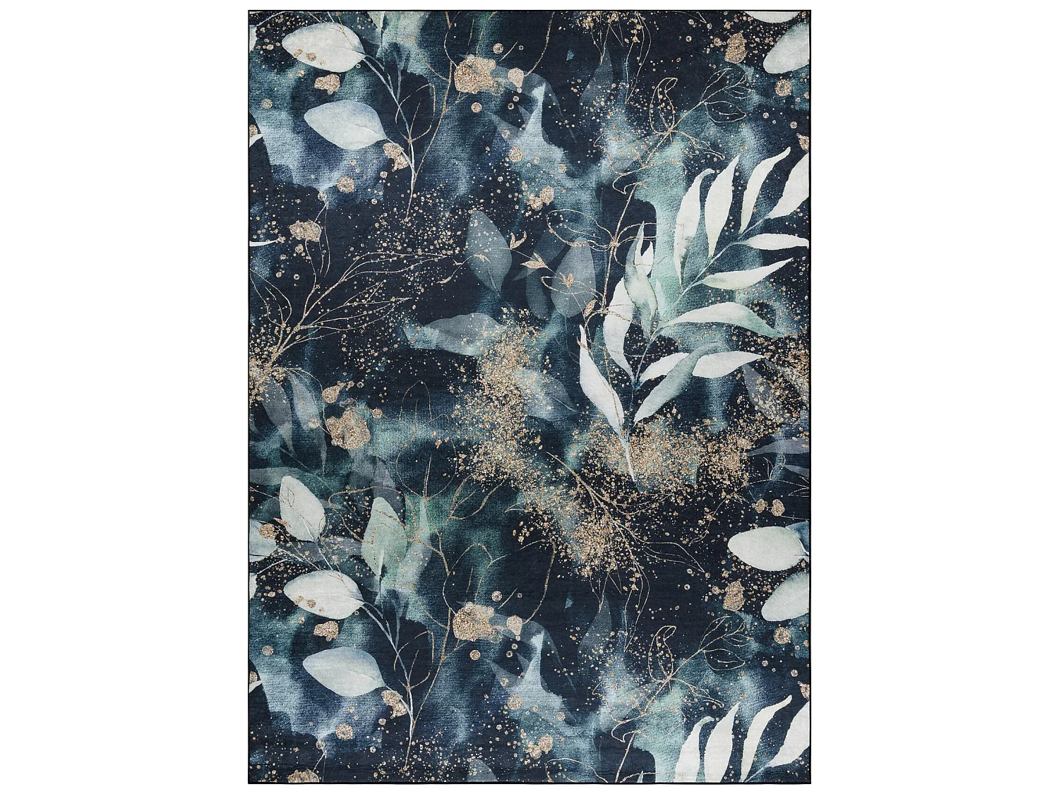 Tapis lavable ANDRE 1336 Feuilles antidérapant - noir / turquoise 120x170 cm