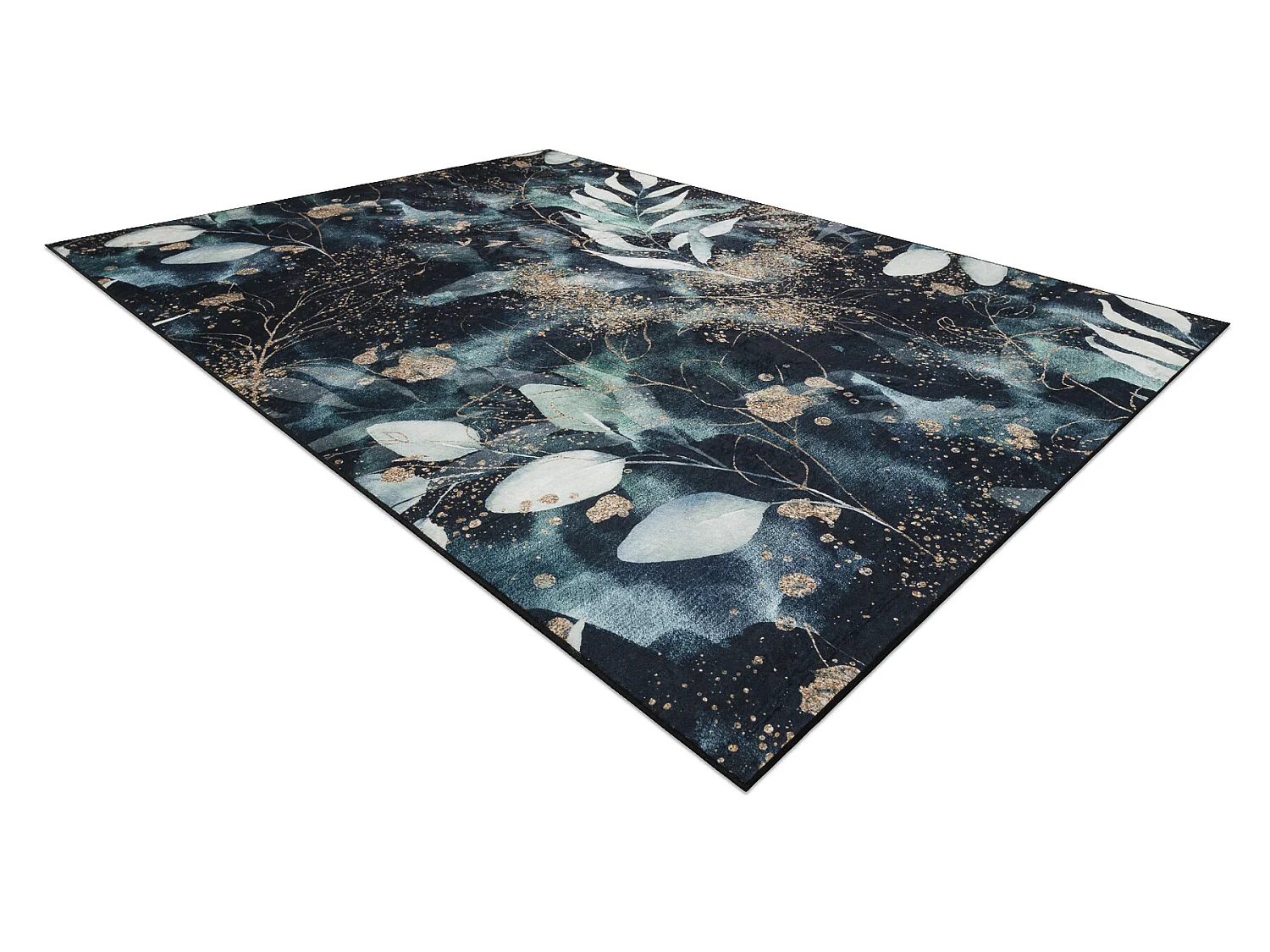 Tapis lavable ANDRE 1336 Feuilles antidérapant - noir / turquoise 120x170 cm