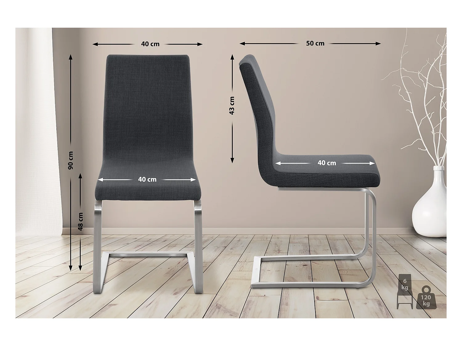 chaises oscillantes - Tissu & Acier inoxydable - Gris foncé - Belfort