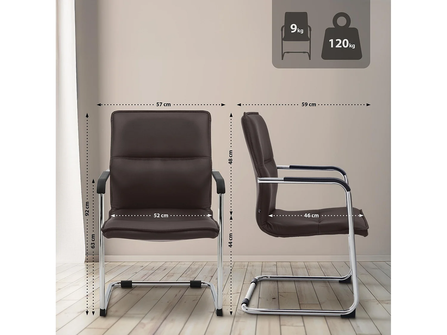 Lot de 2  chaises oscillantes - Similicuir & Blanc - Marron - Seattle