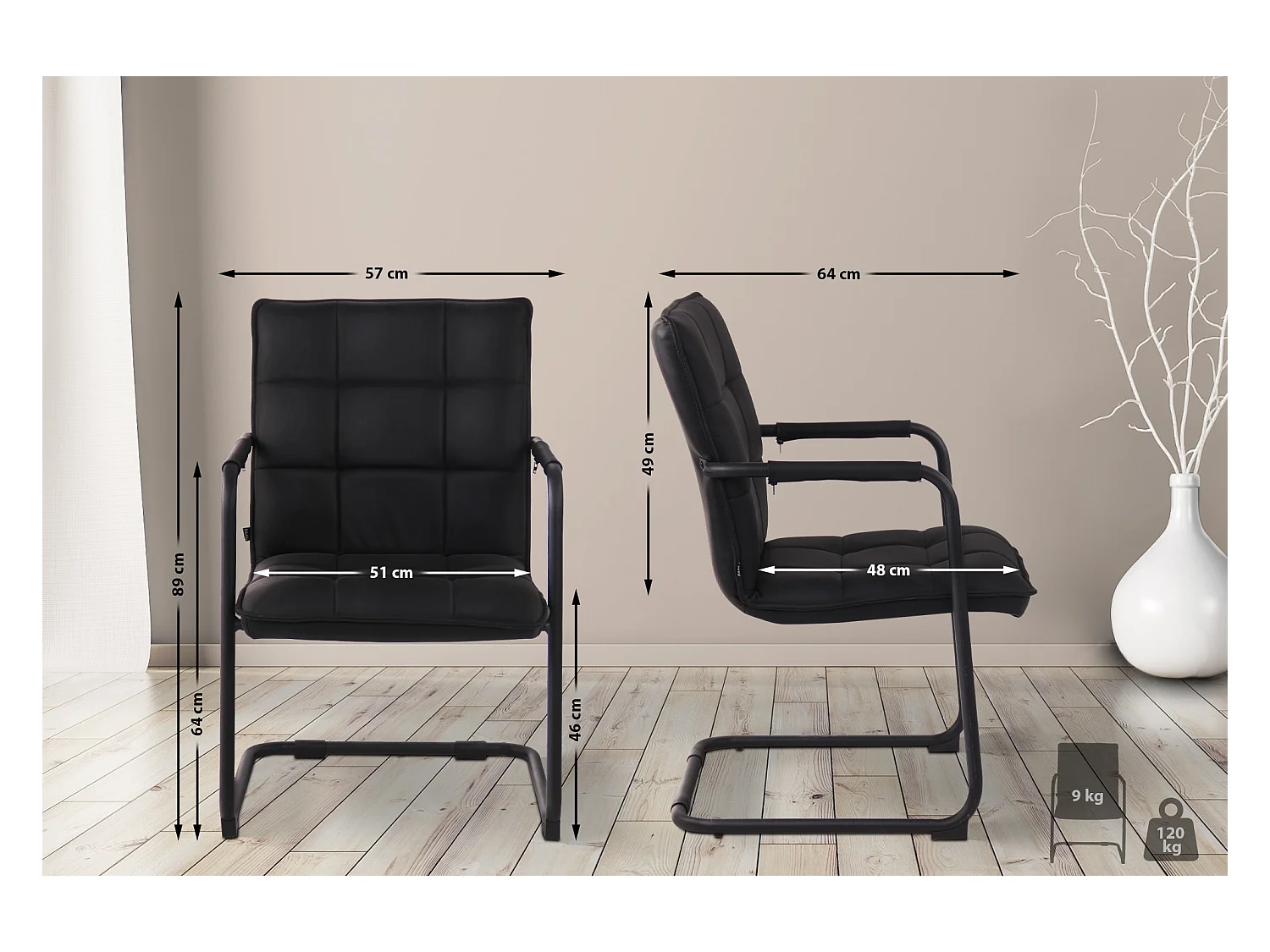 chaises oscillantes - Véritable cuir & Noir - Noir - Gandia