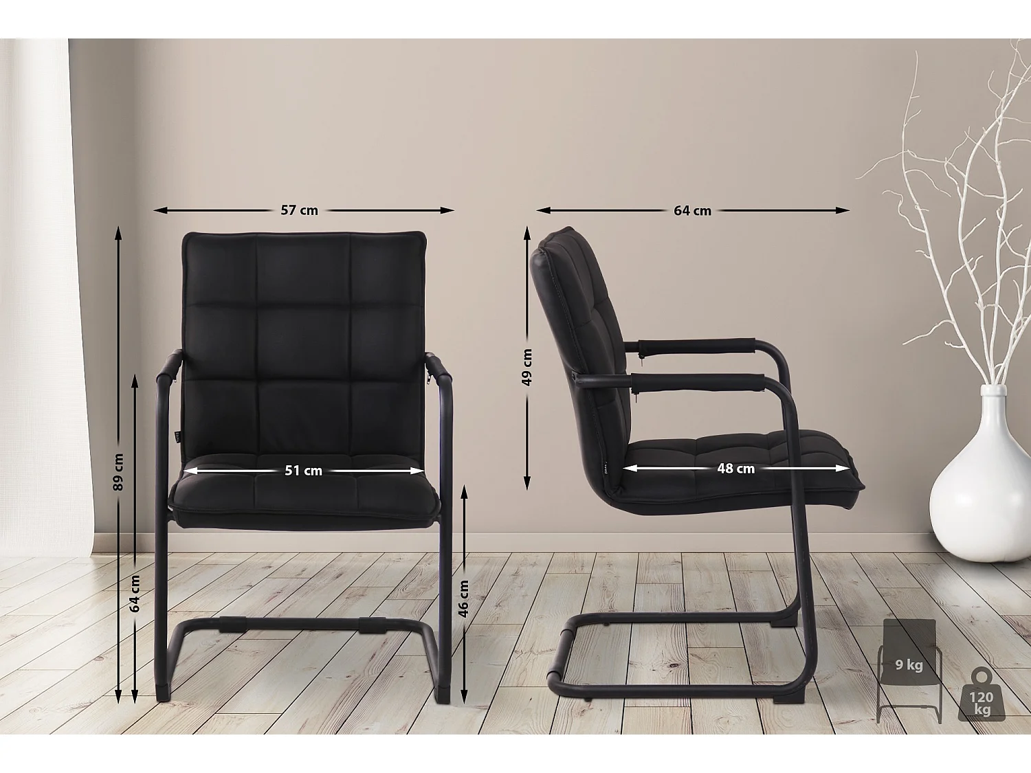 chaises oscillantes - Véritable cuir & Noir - Noir - Gandia