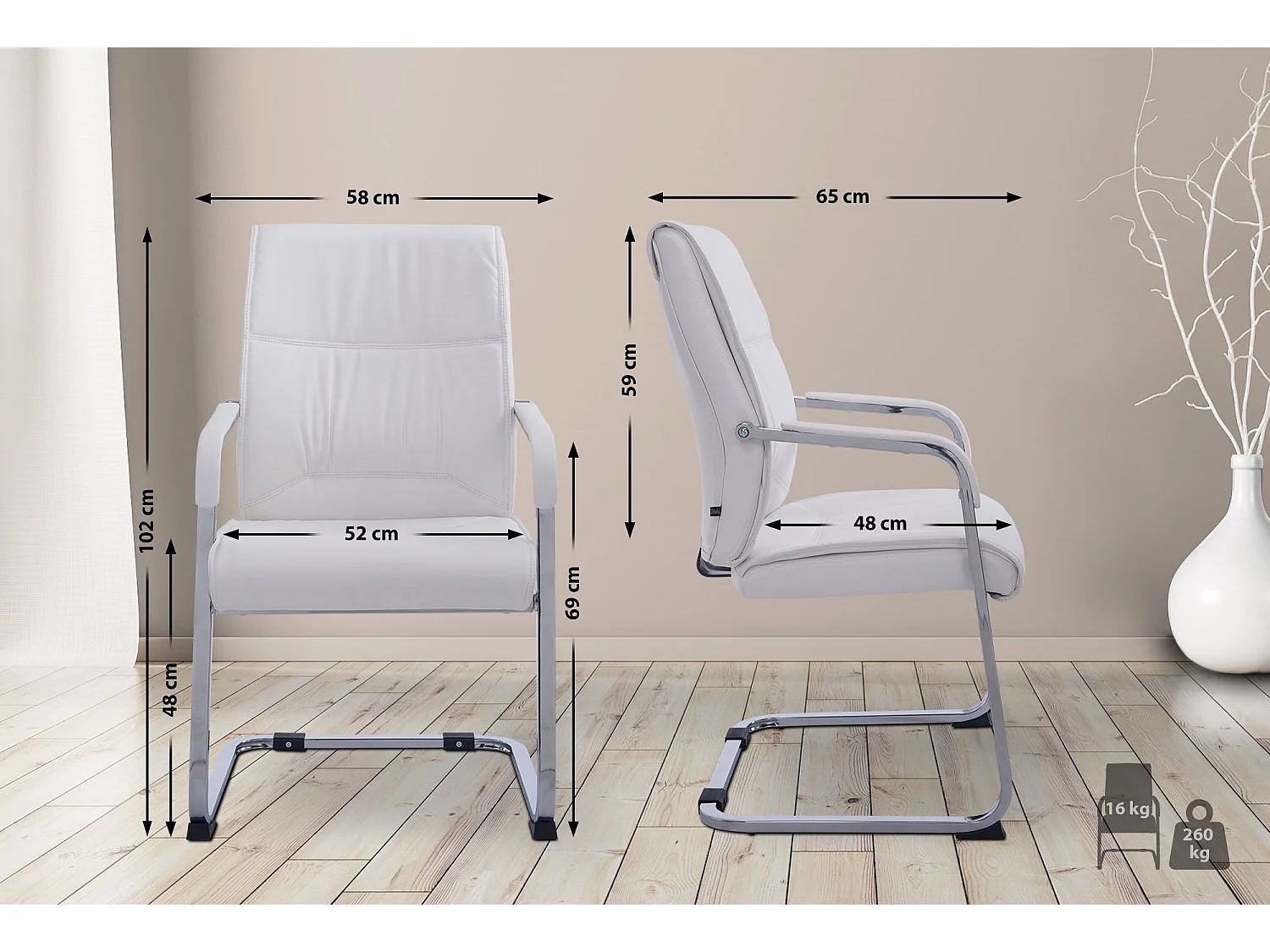 Freischwinger Stuhl - Kunstleder & weiß - weiß - XL Anubis