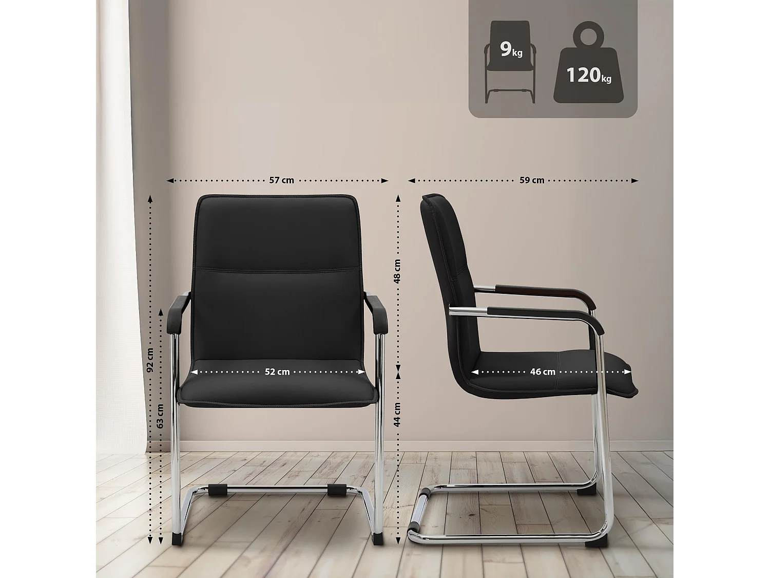 Lot de 2  chaises oscillantes - Similicuir - Noir - Seattle