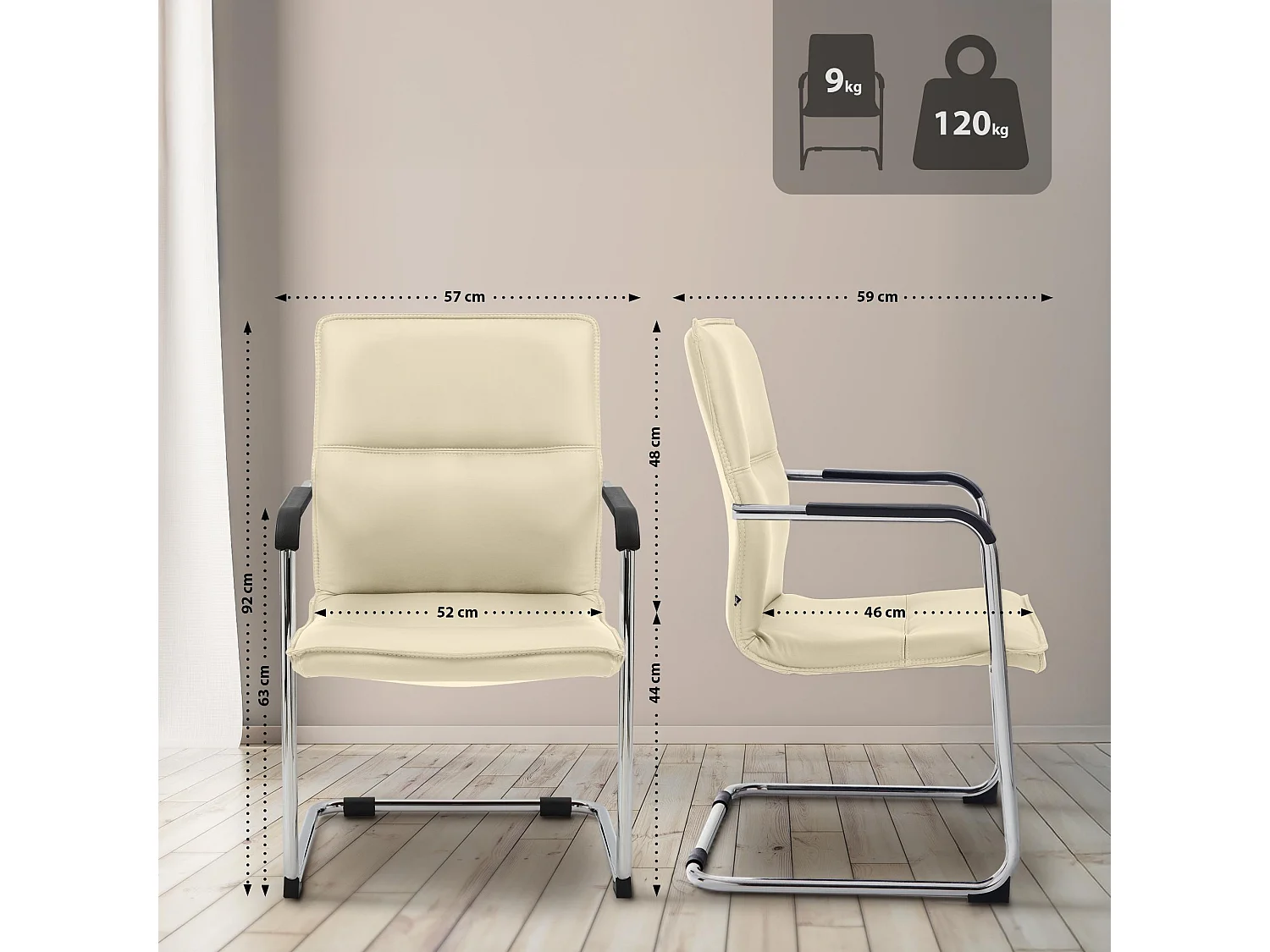 Lot de 2  chaises oscillantes - Similicuir & Blanc - Crème - Seattle