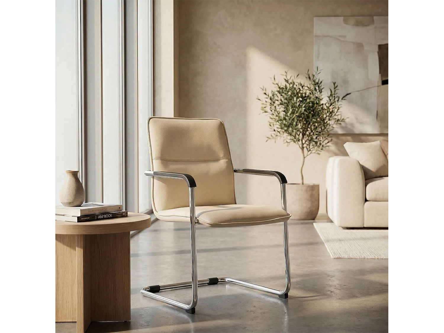 Lot de 2  chaises oscillantes - Similicuir & Nature - Crème - Seattle
