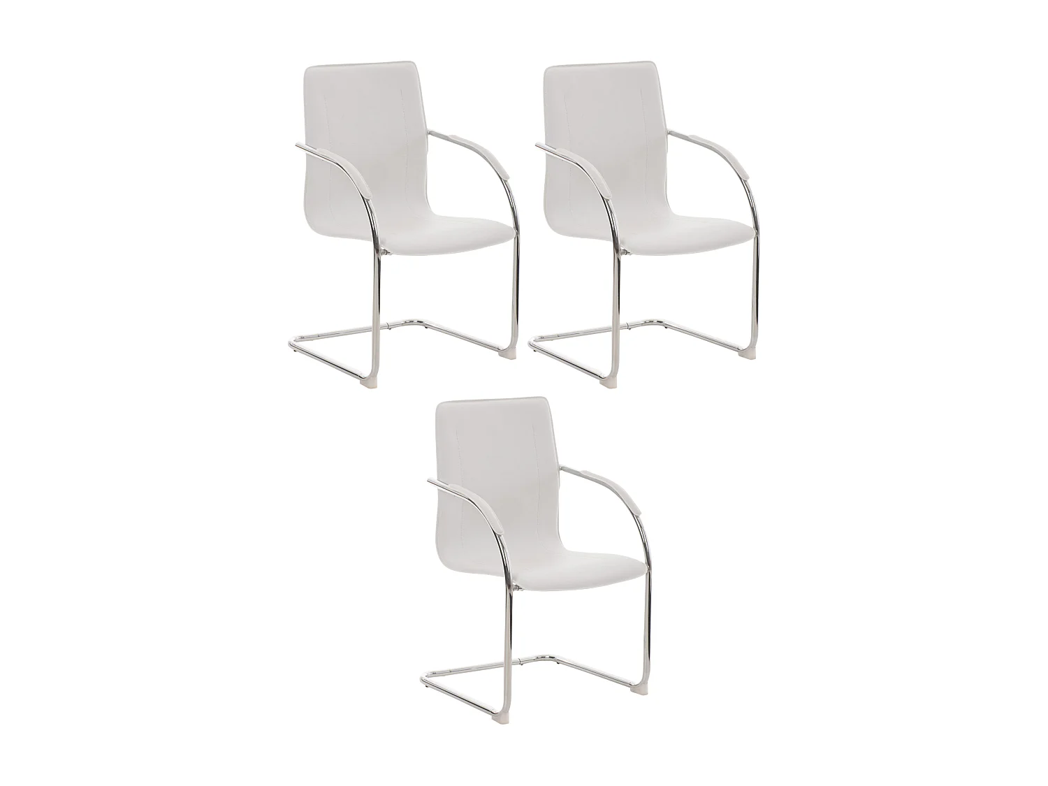 Lot de 3 chaises oscillantes - Similicuir & Métal chromé - Blanc - Melina
