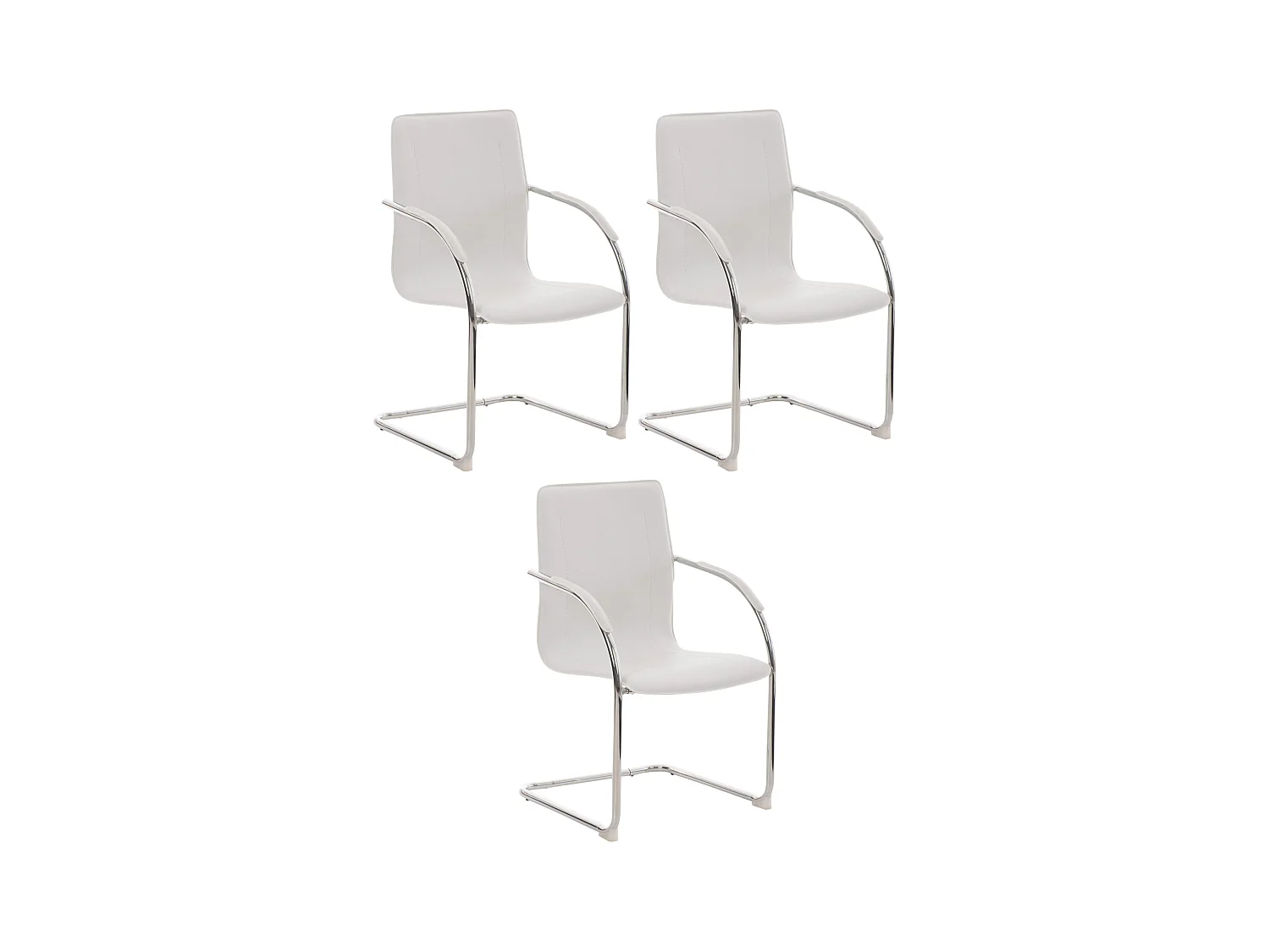 Lot de 3 chaises oscillantes - Similicuir & Métal chromé - Blanc - Melina