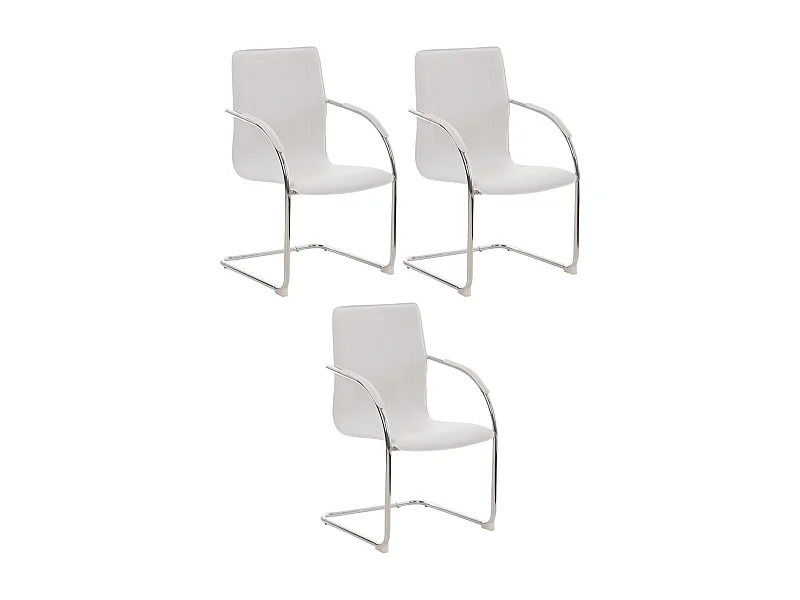 Lot de 3 chaises oscillantes - Similicuir & Métal chromé - Blanc - Melina