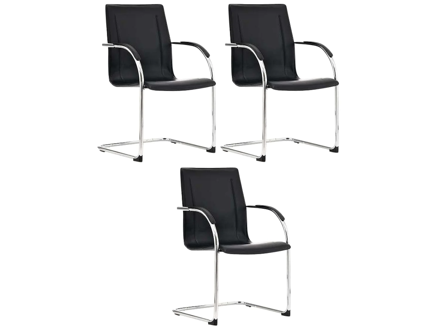 Set van 3 eetkamerstoelen - Kunstleer & Metaal in chroomoptiek - zwart - Melina