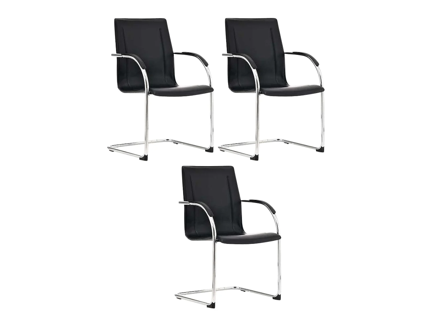 Lot de 3 chaises oscillantes - Similicuir & Métal chromé - Noir - Melina