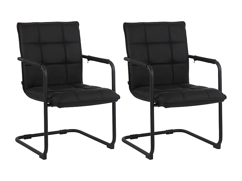 Lot de 2  chaises oscillantes - Véritable cuir & Noir - Noir - Gandia