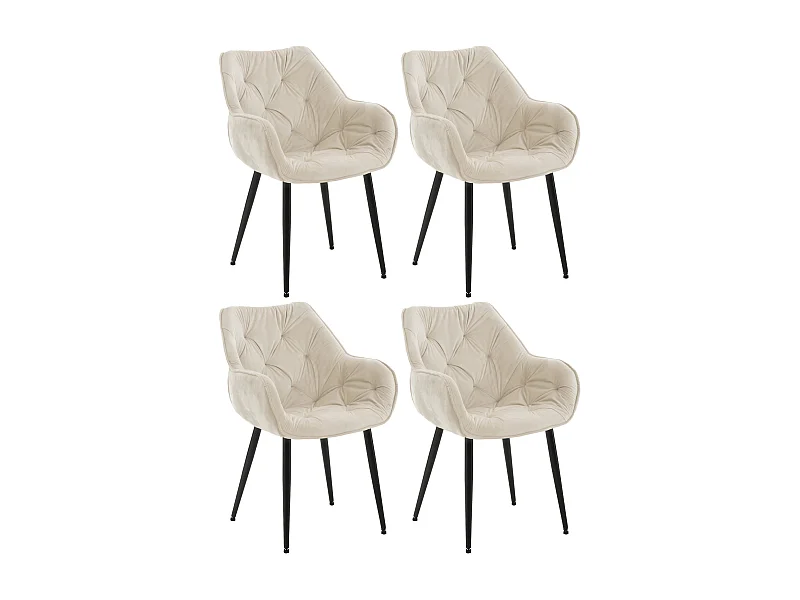 4er Set Stuhl mit Armlehnen - Samt - creme - Tanna