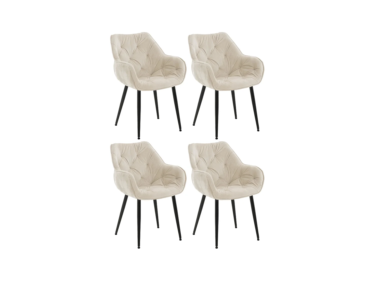 Lot de 4  chaises avec accoudoirs - Velours - Crème - Tanna