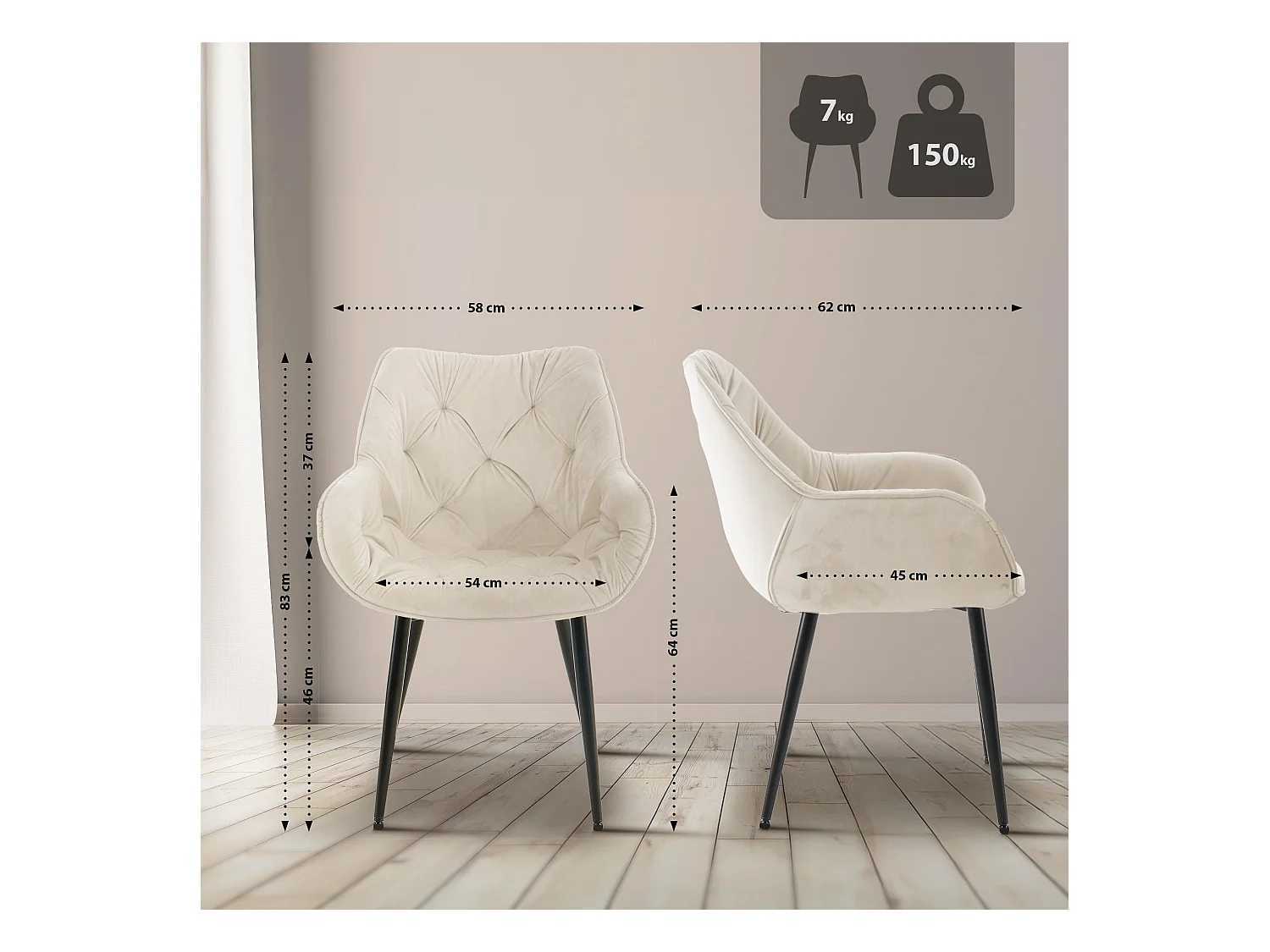 Set van 4  Stoel met armleuningen - Fluweel - creme - Tanna