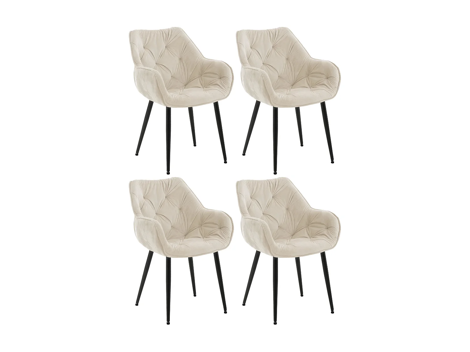 Lot de 4  chaises avec accoudoirs - Velours - Crème - Tanna