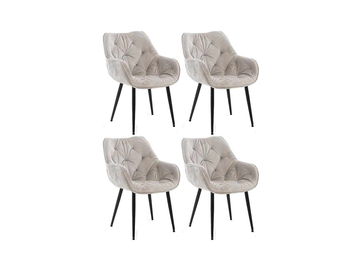 Lot de 4  chaises avec accoudoirs - Velours - Gris - Tanna