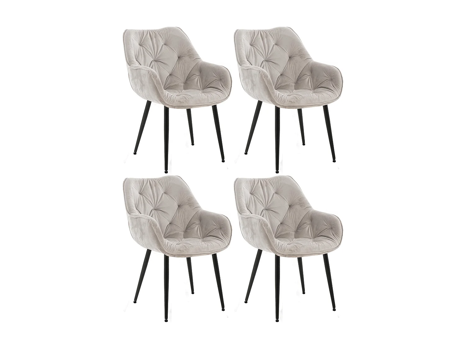 Lot de 4  chaises avec accoudoirs - Velours - Gris - Tanna