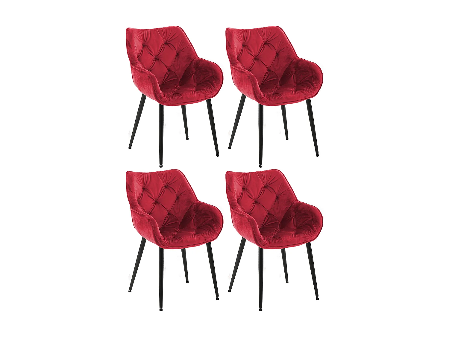 Lot de 4  chaises avec accoudoirs - Velours - Rouge - Tanna