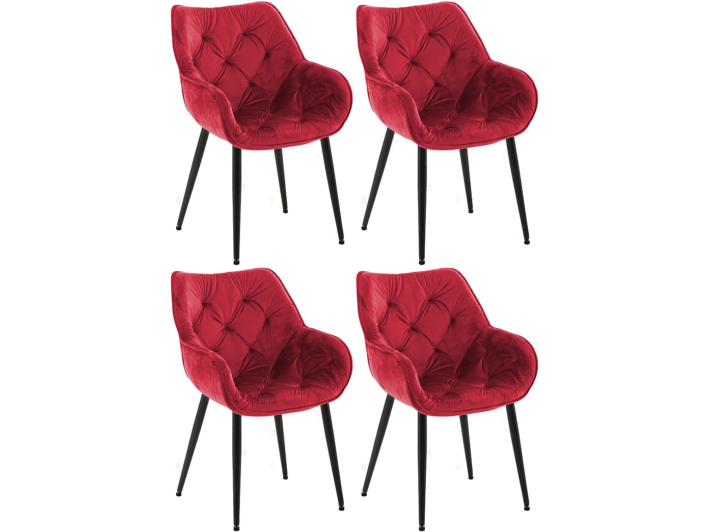 4er Set Stuhl mit Armlehnen - Samt & schwarz - rot - Tanna