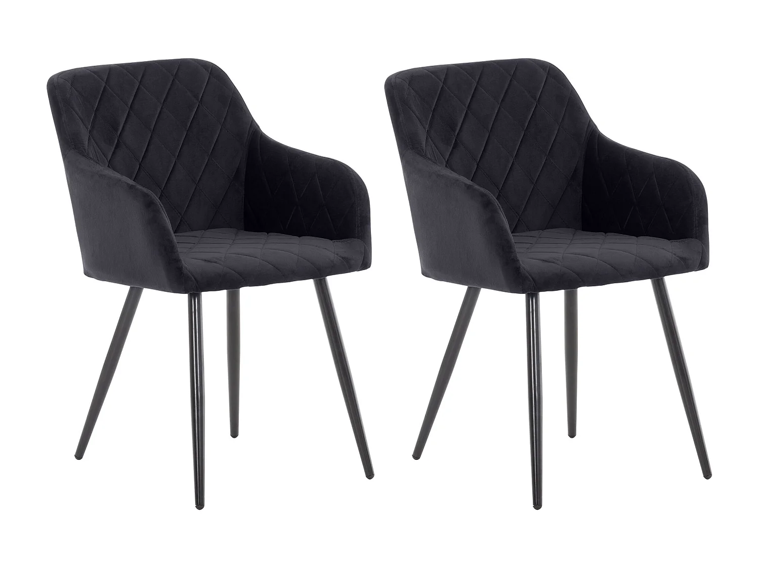 Lot de 2  chaises avec accoudoirs - Velours - Noir - Shila